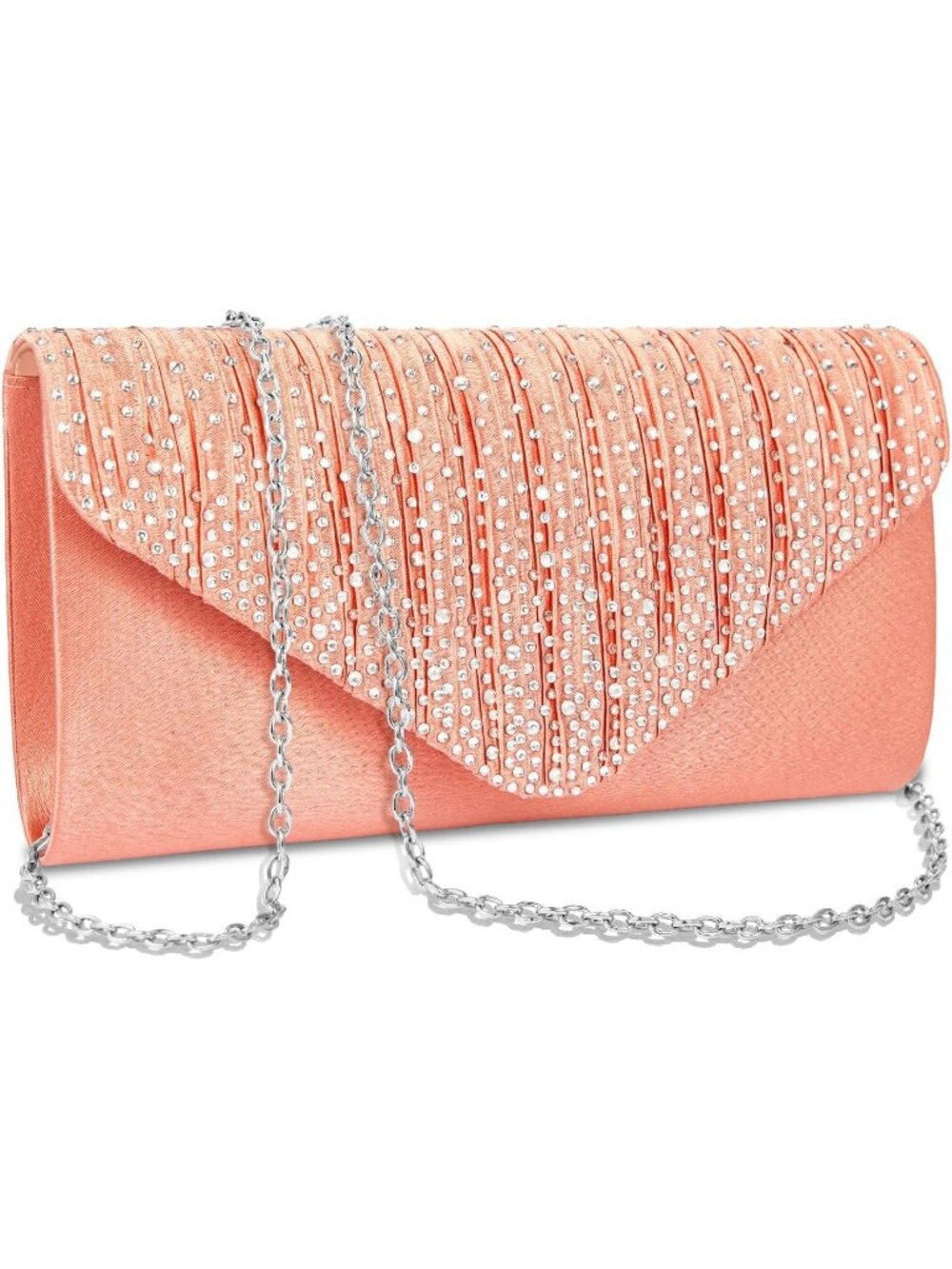 Women Rose Gold Peach Rhinestone Clutch Purse For Evening Bag Wedding Handbags
